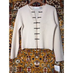 Deadstock 90s y2K Kenji Soft Lambswool Angora Cardigan Cream Frog Closure sz L